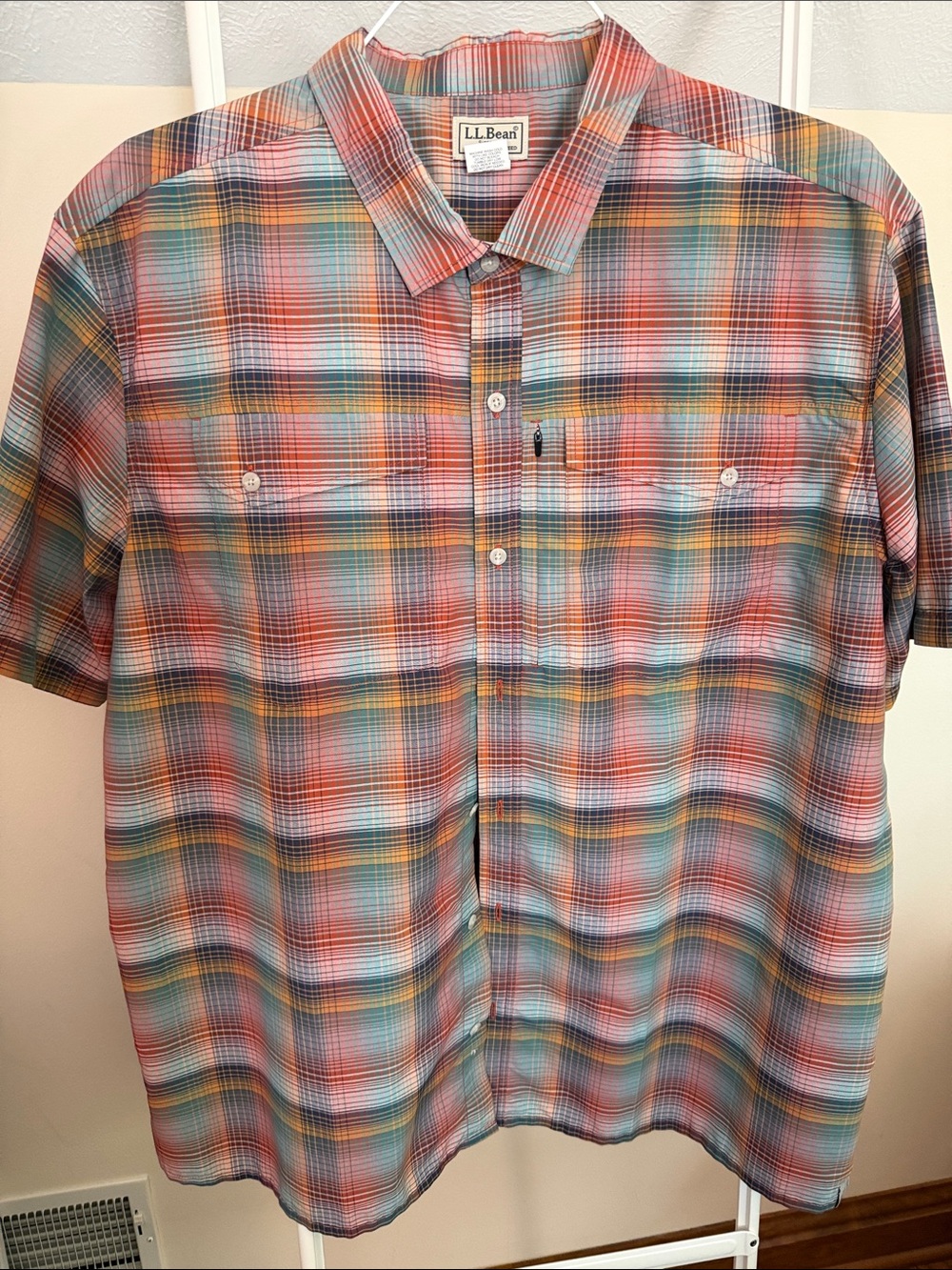 L.L. Bean Multicolor Plaid Short-Sleeve Button-Down Shirt - size XXL